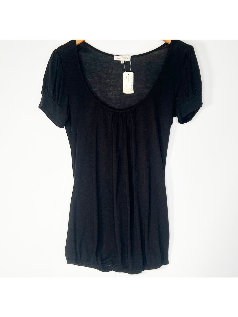 Zac Posen Black Bubble Hem Stretch Knit Tee Top NWT